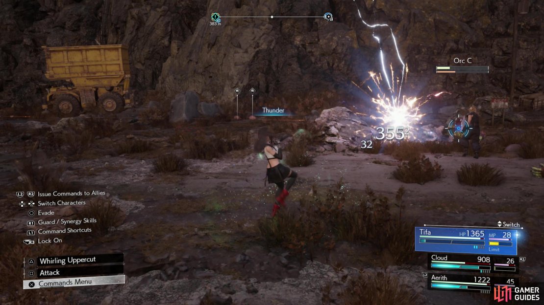Magic materia (green) will allow you to cast various spells, namely elemental attack spells, healing spells, buffs and debuffs.