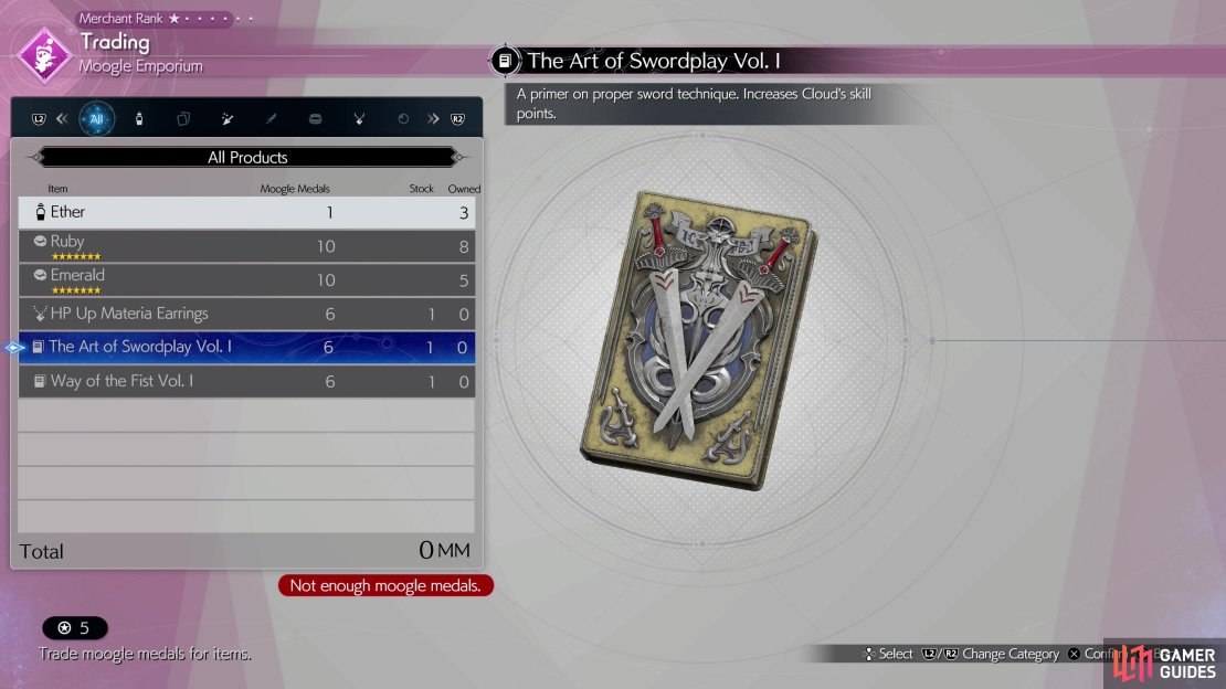 Cloud&rsquo;s manuscript The Art of Swordplay Vol. 1 at the Grasslands Moogle Emporium.