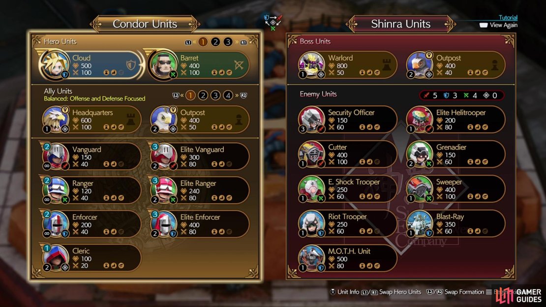 Prior to each stage, you have the option to pick from groups of preset units.