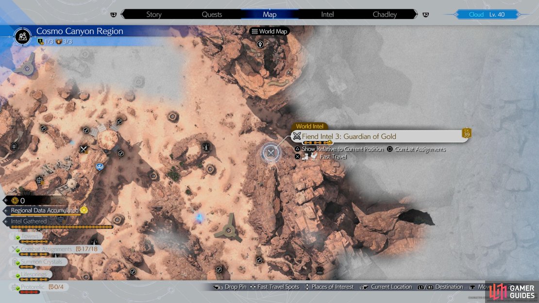 Head to this location on the map to find the Guardian of Gold Fiend Intel.