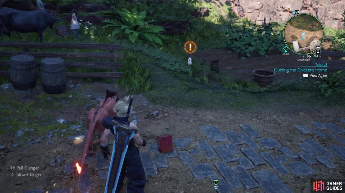 Your mission is to use the feed clanger to lure each chicken back to Kazhra.