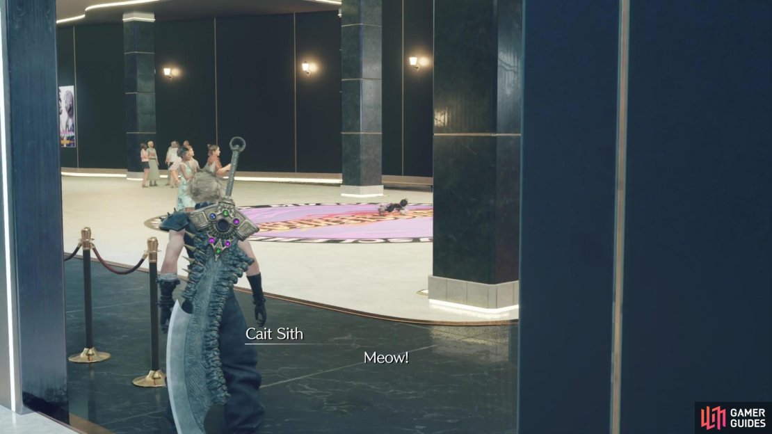 Approach one of your party members to get a little scene with Cait Sith running.