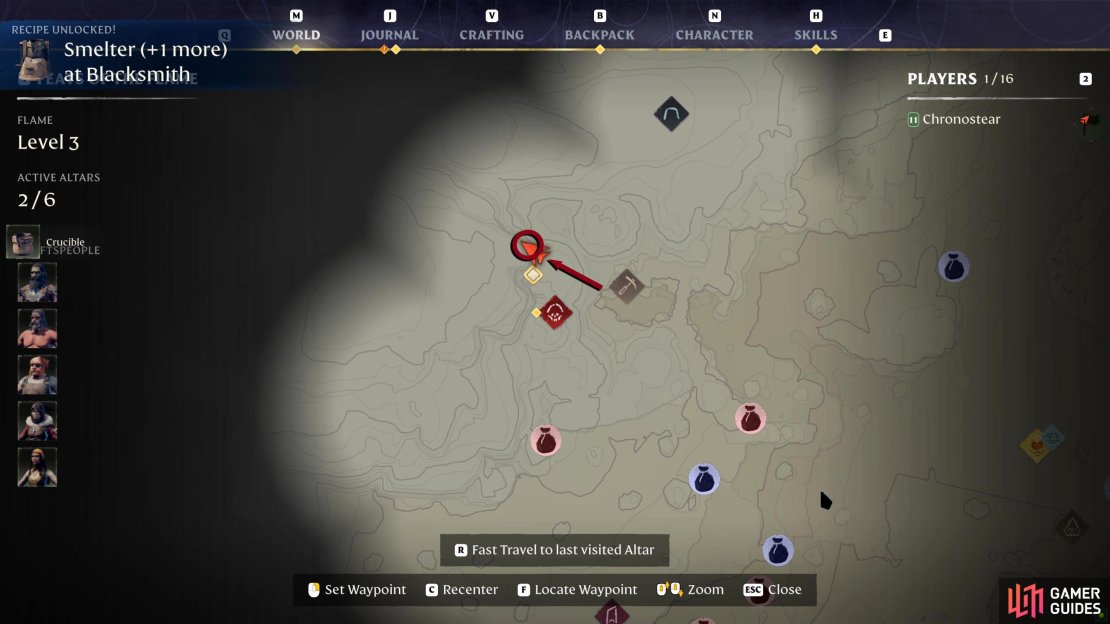 This is the exact location of the Crucible. The pickaxe icon to the right is the mine.