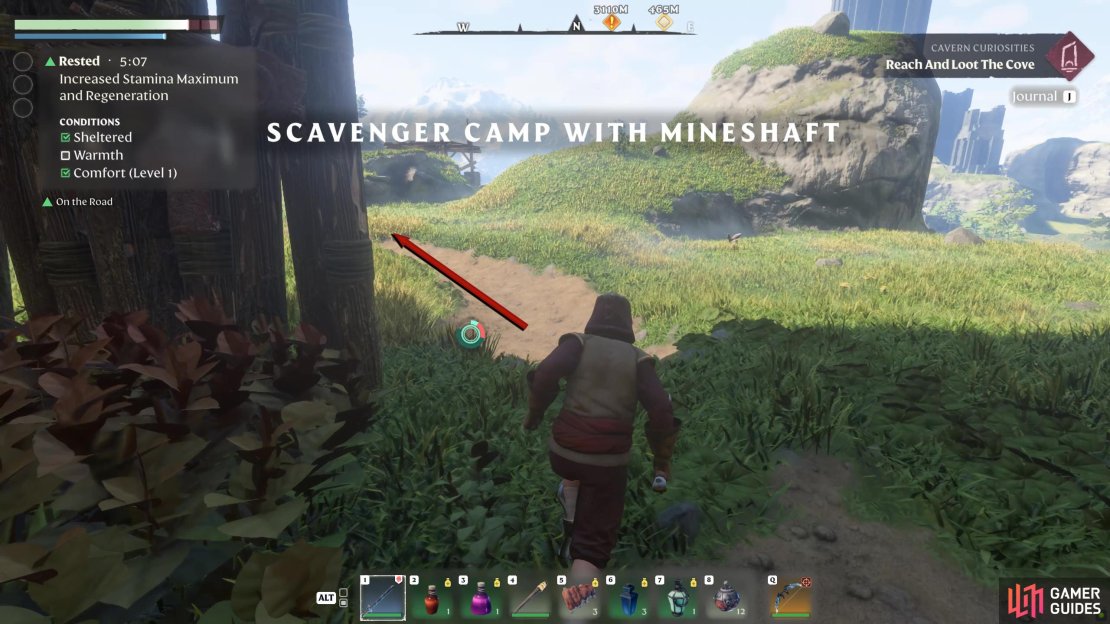 Continue following the path that leads out from the Scavenger camp.