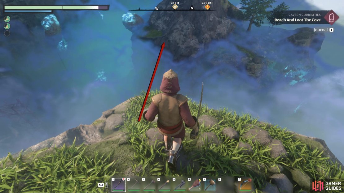 When you reach the edge of the island, glide over to the next.