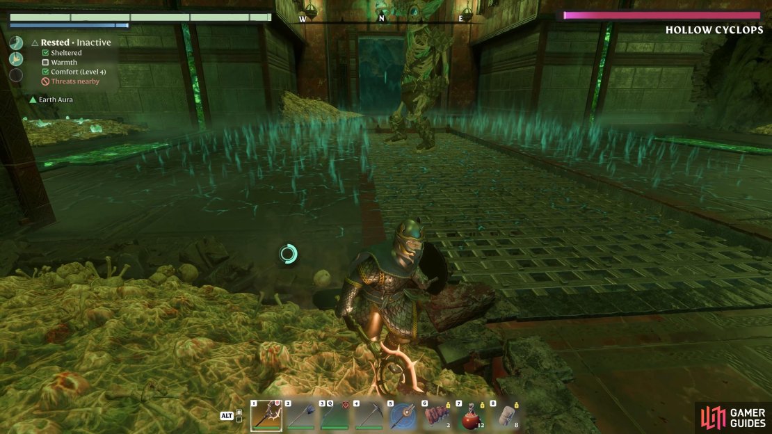 Try to avoid the AoE cloud attack, which can knock you into poison patches.