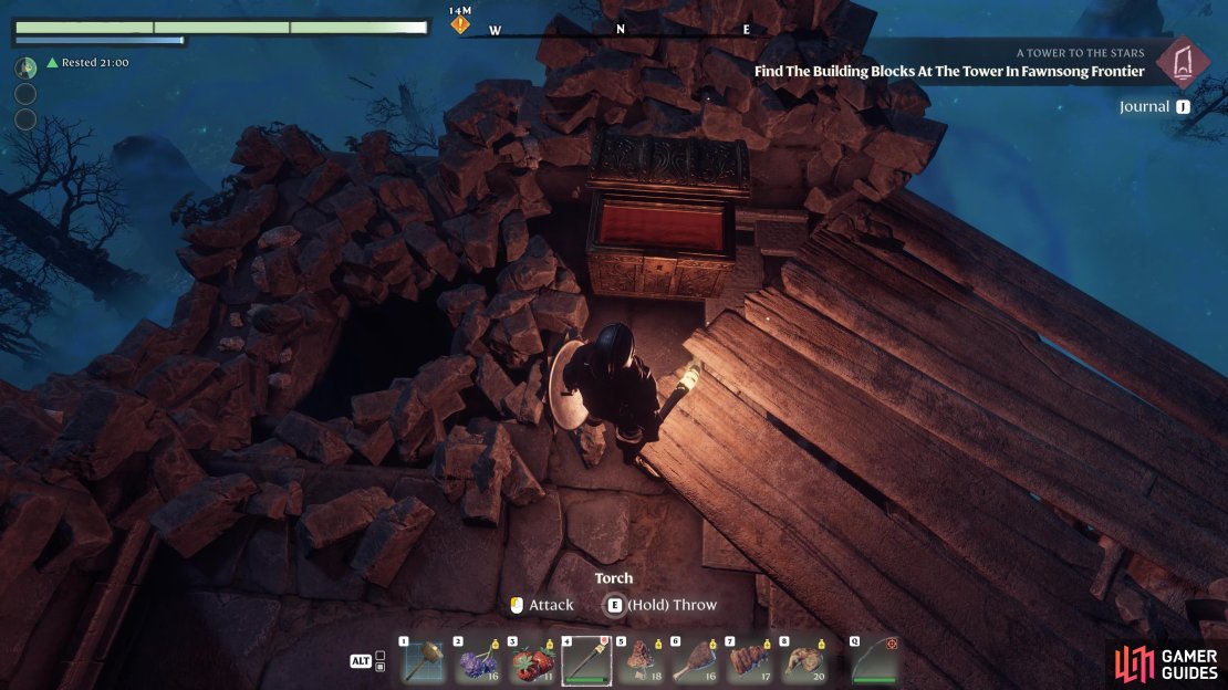 From the top of the tower, go down the hole next to the chest, then the next hole, then down the ladders.