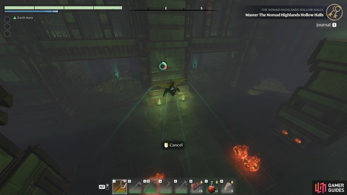 Glide into the room with the fireballs while avoiding them on the ground.