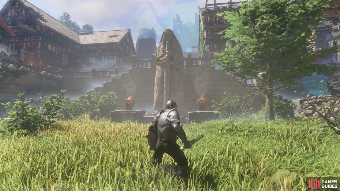 The statue of King Gormander in Pikemead&rsquo;s Reach.