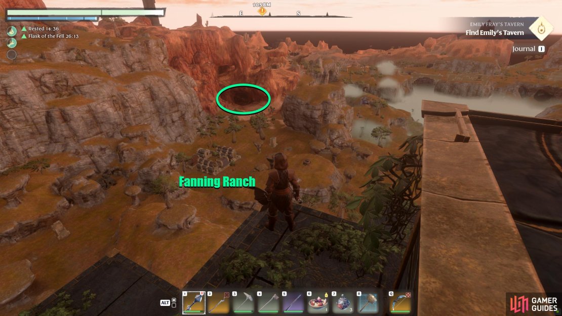 Glide to the cave southeast of the Nomad Highlands fast travel.