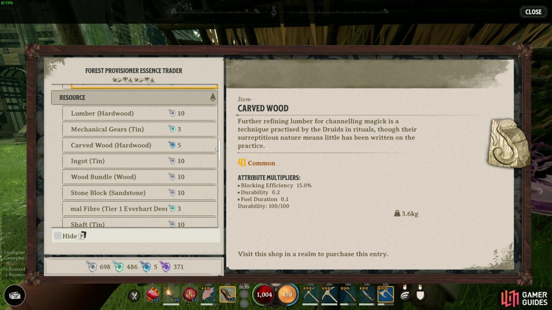 You can buy Carved Wood from Essence Traders if you&rsquo;re not too fussed at crafting it out of specific wooden materials.