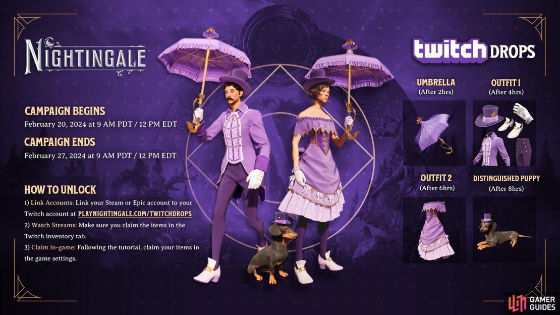 Here&rsquo;s a closer look at the Nightingale Twitch Drops via the official Inflexion Twitter account.