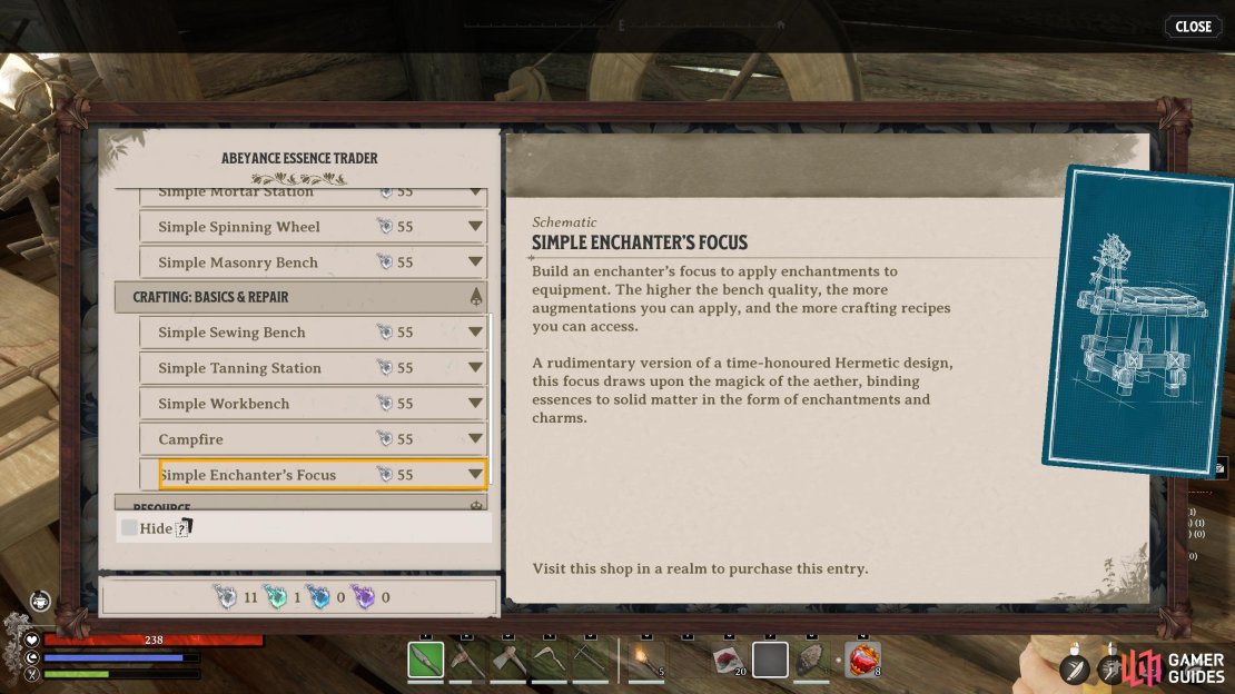 Purchase the Simple Enchanter&rsquo;s Focus from the Essence Trader in the Abeyance Realm.