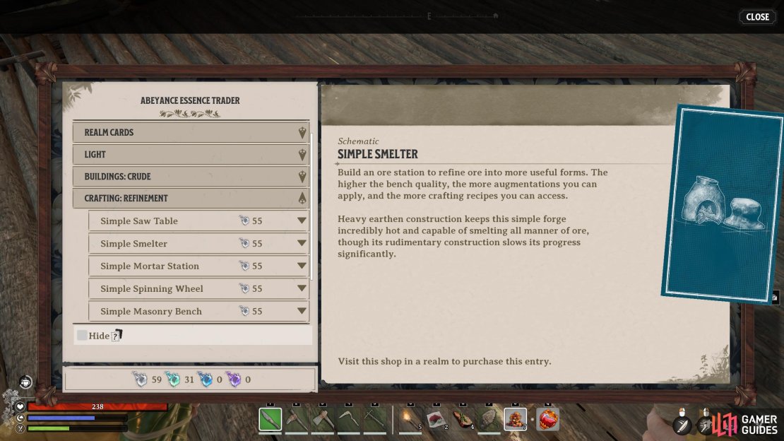 The Smelter Schematic can be purchased at the Abeyance Essence Trader for 55 Essence Dust.
