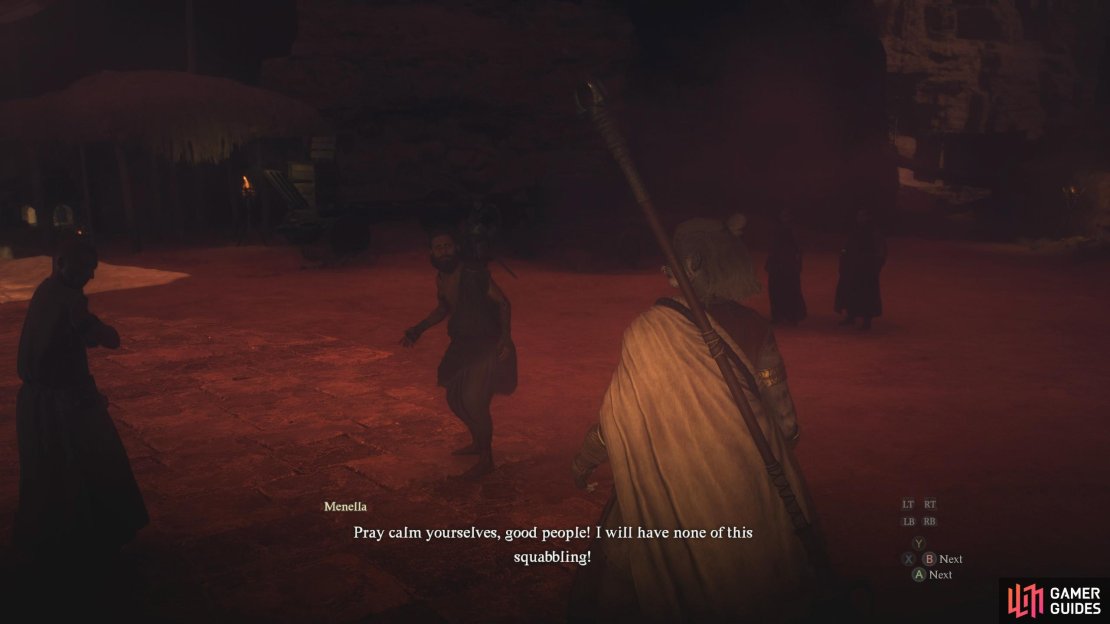 Speak to Menella near the pillar of light.