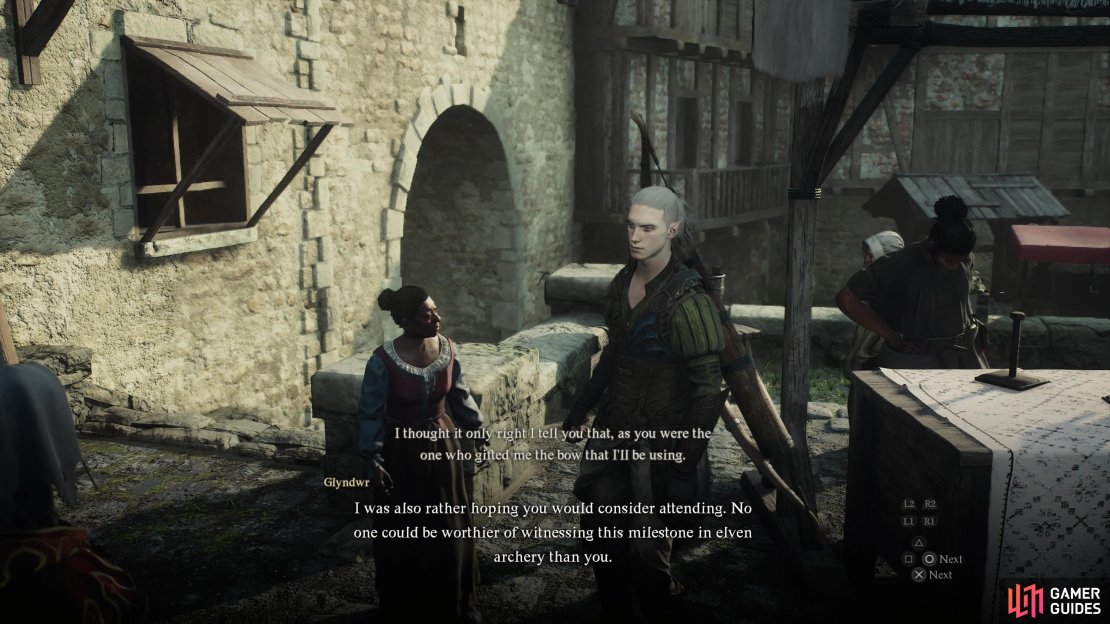 Some time after completing &ldquo;Gift of the Bow&rdquo; you&rsquo;ll find Glyndwr hanging out in Vernworth. Talk to him to start his next quest, &ldquo;A Trial of Archery&rdquo;.