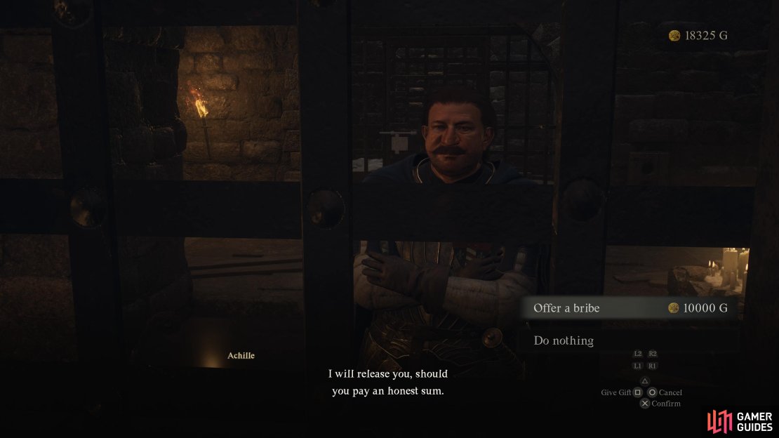 It&rsquo;ll cost you 10,000 gold to bribe the guard and be released from gaol.