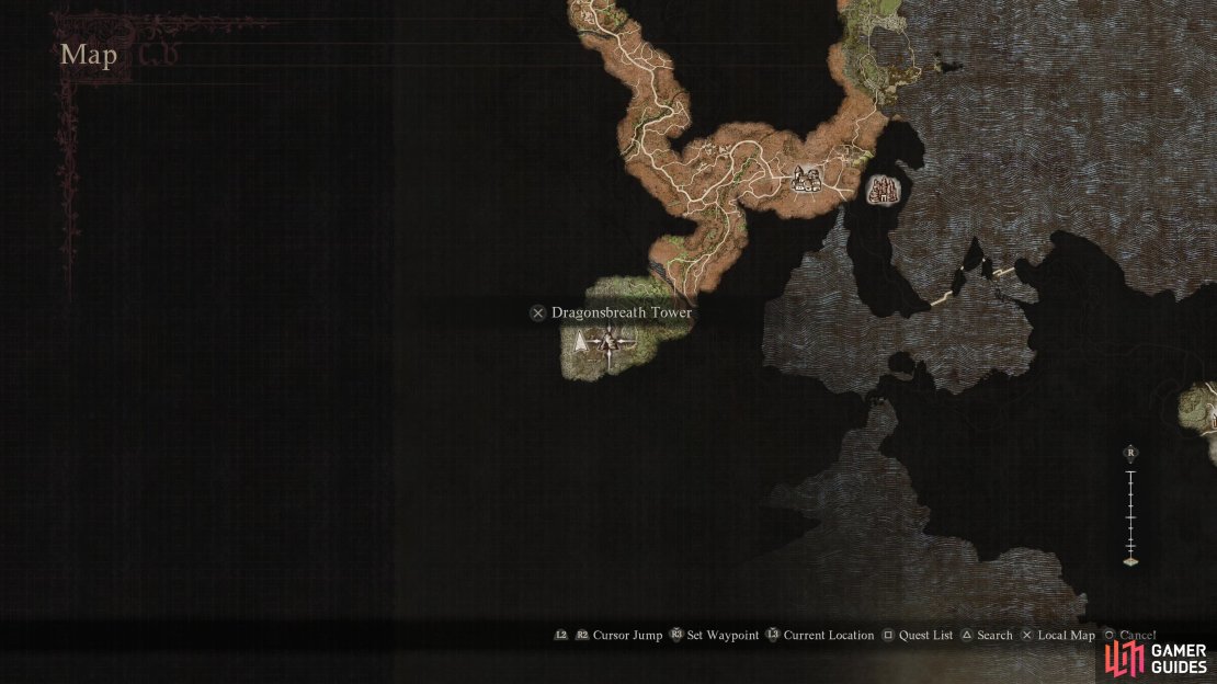 Dragonsbreath Tower can be found along the far southwestern edge of the map. It&rsquo;s a trek riddled with monsters, but using the ropeway stations can at least expedite the first half of the journey.