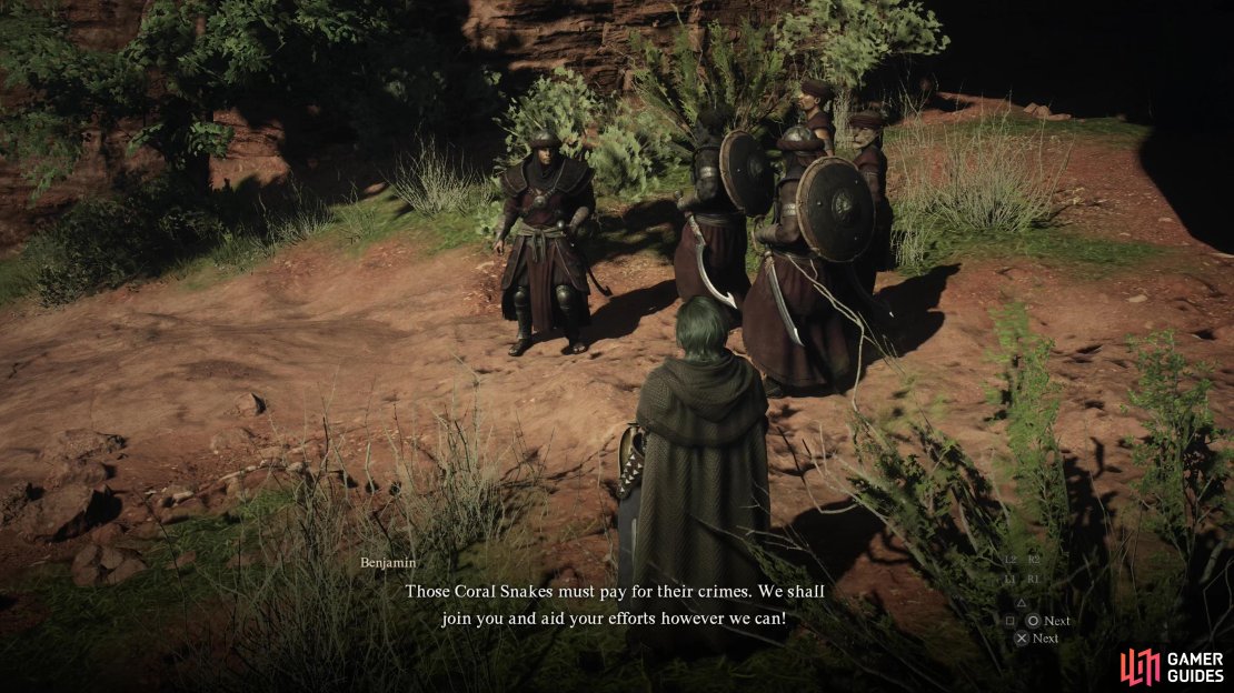 Once you reach the main chamber of the hideout, Benjamin and some guards will join you,