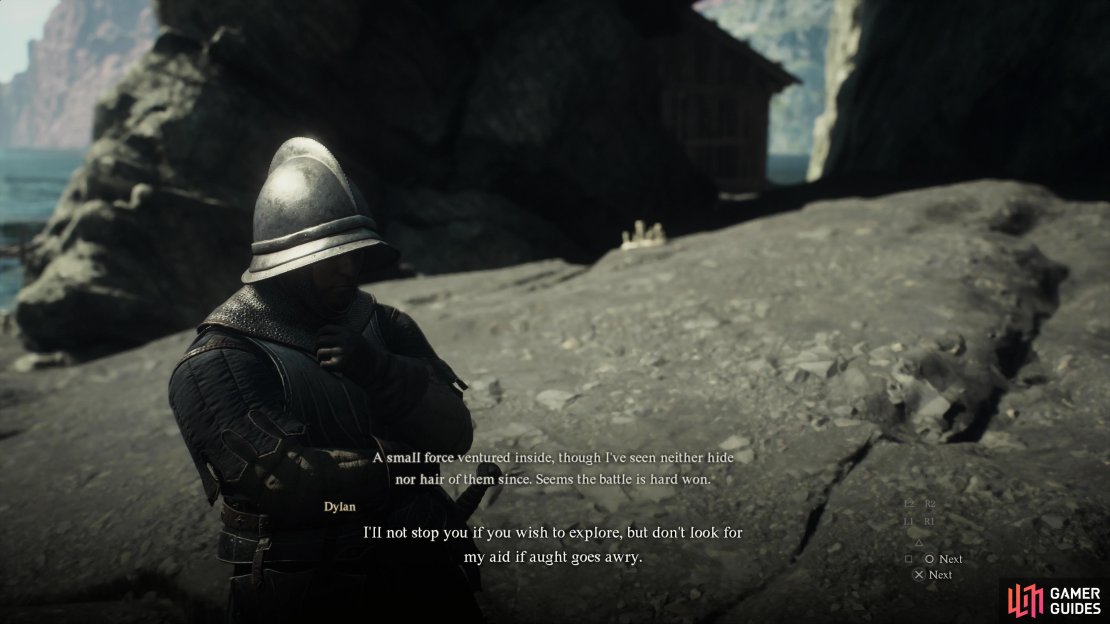 After dealing with Fyoran&rsquo;s saurian issue, find a cowardly soldier named Dylan,