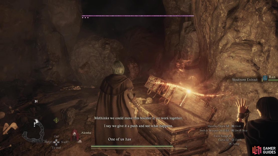 Be wary as you explore an apparent cave-in to the north, as a Minotaur will burst through the boulders and attack!