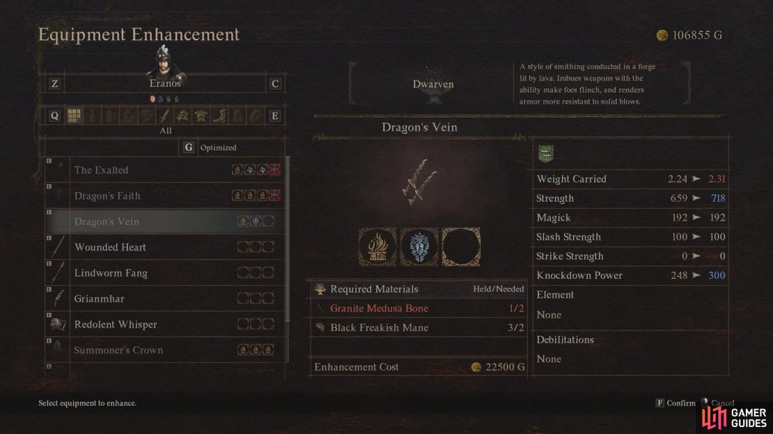 Dragon&rsquo;s Vein, getting enhanced with the Dwarven Smithing Style.