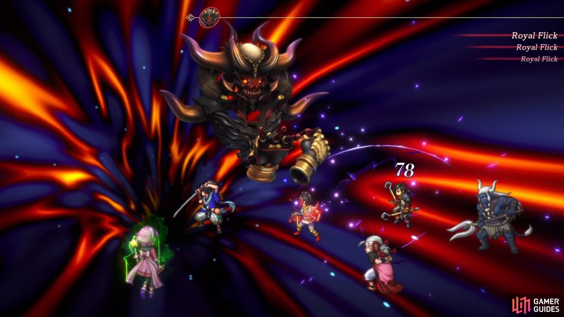 Royal Flick can inflict random debuffs to the characters it hits.