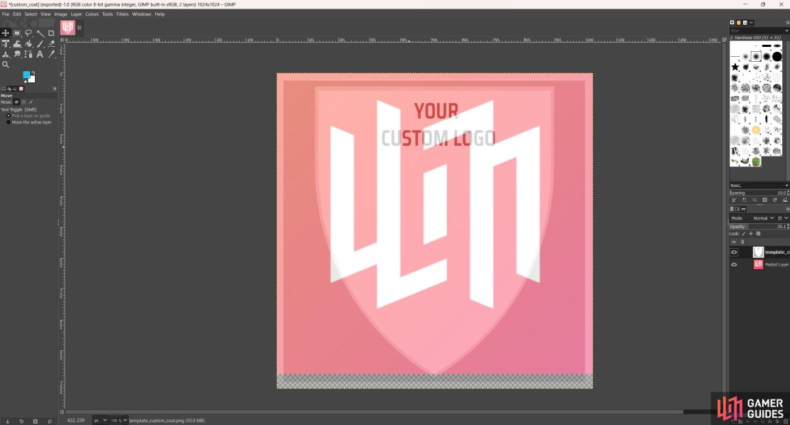 Trace your design over the custom-template-layer for a better idea of its final look in game.