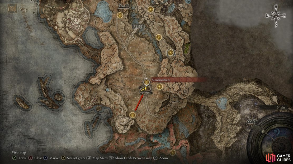 Head northeast to the Scorched Ruins from the Gravesite Plain site of grace.