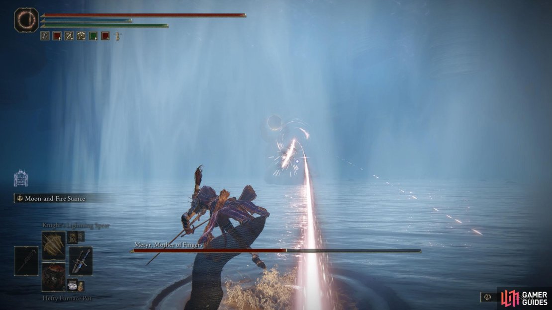Laser Beam: Metyr will launch three laser beams at you in quick succession.