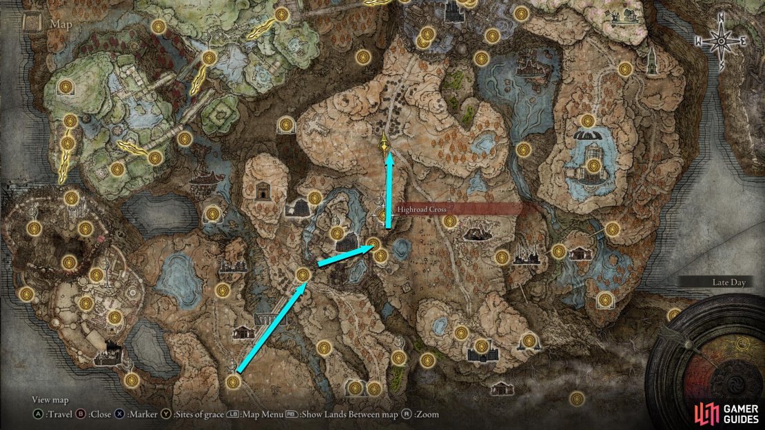 From Three Path Cross site of Grace, head over the bridge to the northeast, go through Castle Ensis and exit the other side.