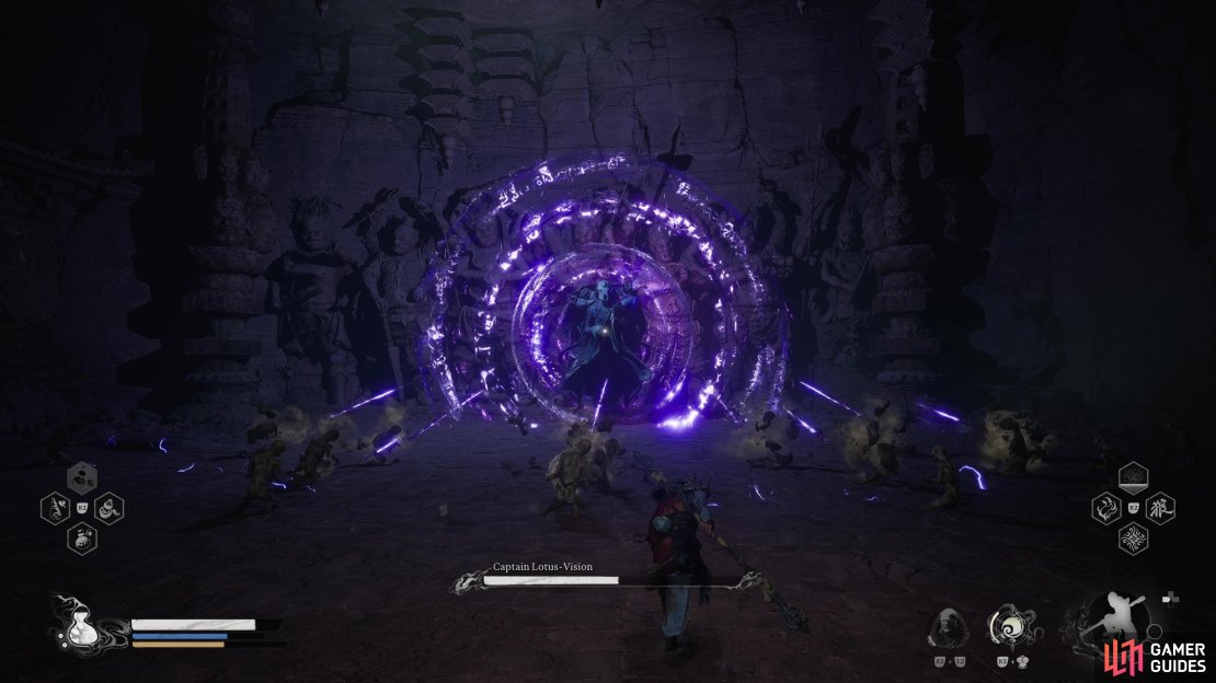 Drop down to the left of the Upper Pagoda Shrine to find Captain Lotus-Vision.