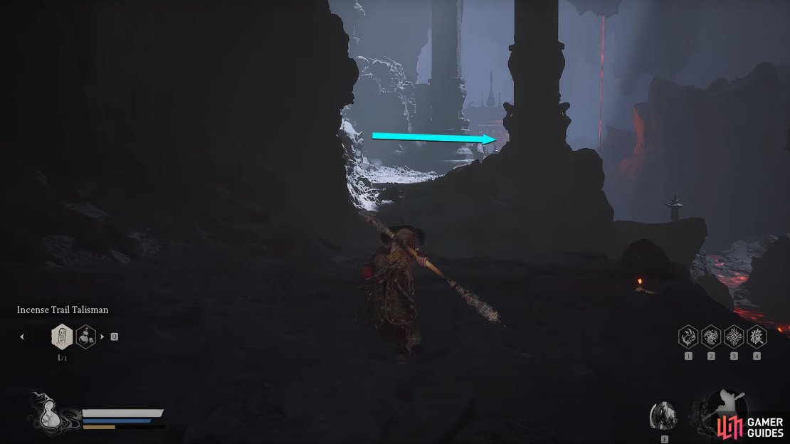 Follow the path from the Shrine and turn right after the pillar.