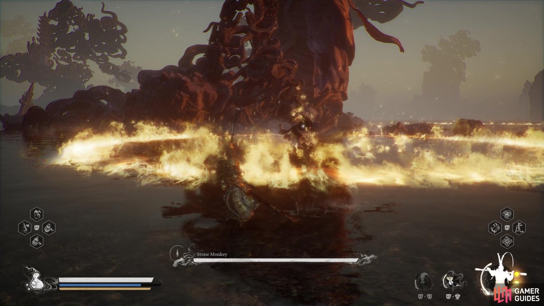 The fiery shockwaves are much harder to leap, dodge through them instead.