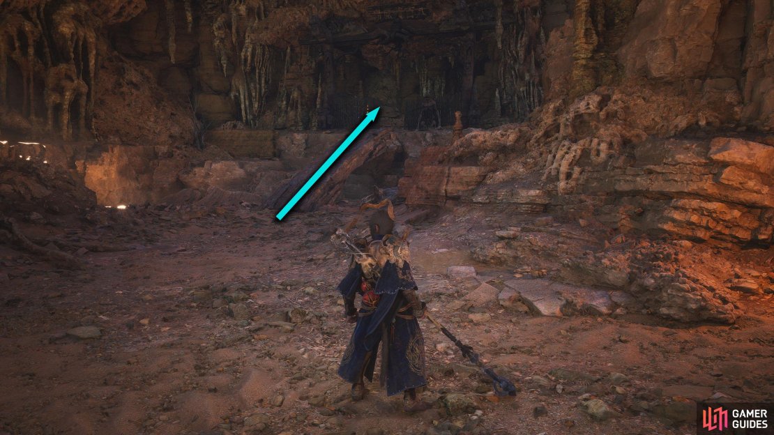 Go left, then right at the next brazier to find a stone bridge leading up.