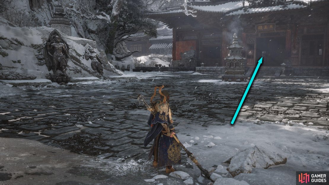 Go into the temple from the Shrine and exit the other side.