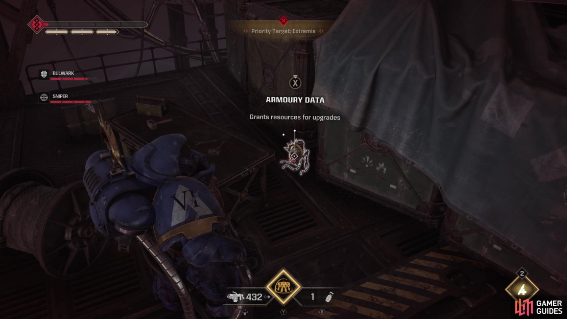 Find Servo-Skulls hidden in each Operations mode mission to earn Armoury Data.