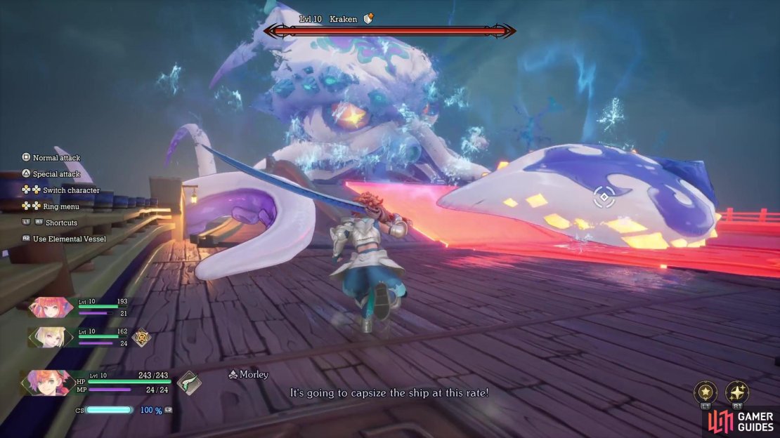 Be wary of the big sweeping attack, as it covers a large area.