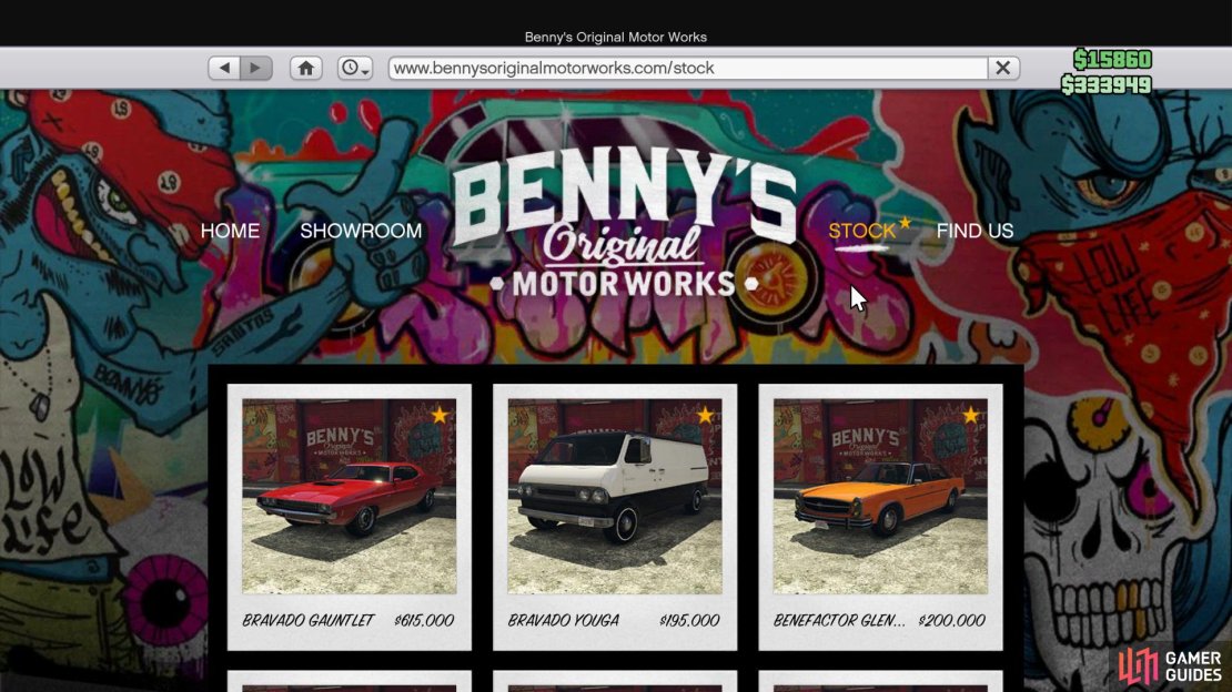 You can see the list of Benny&rsquo;s Vehicles via the website.