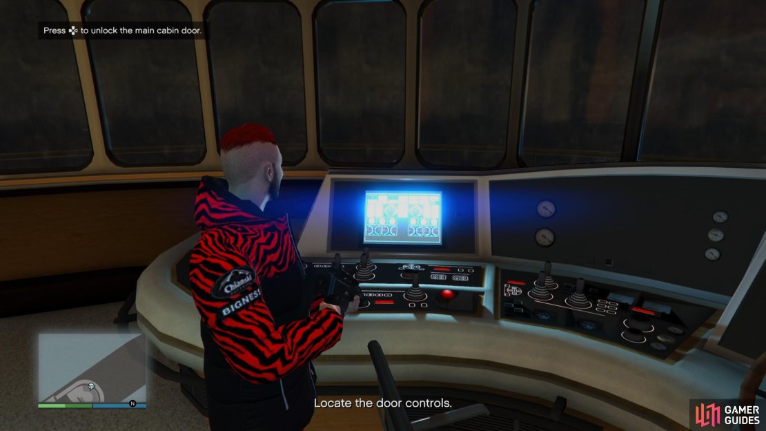 Unlock the main cabin by interacting with the controls in the cockpit
