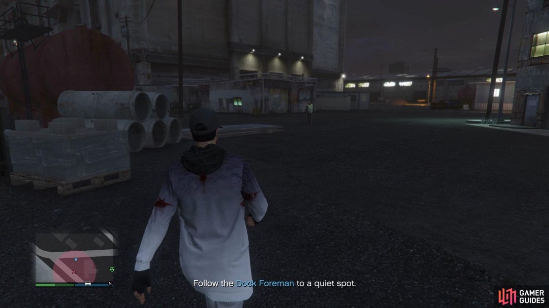 Head to Elysian Island and follow the Dock Foreman to a quiet spot and take him out