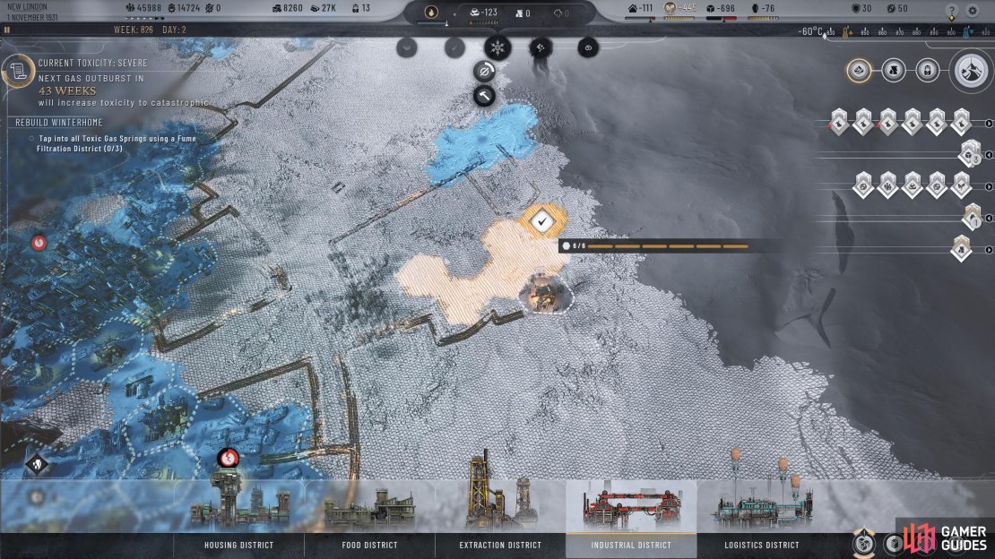 Select the Industrial District and place it down on six empty tiles.