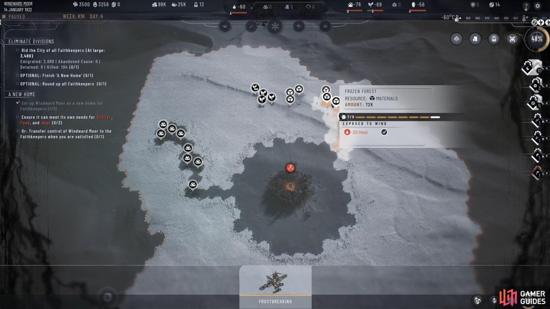Frostbreak all resource nodes near Windward Moore and place Extraction Districts on them.