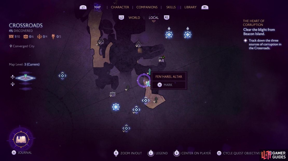 The first Altar can be found in the Converged City area of The Crossroads.