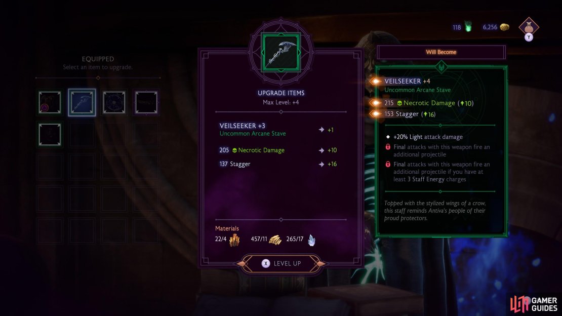 The main function of the Caretaker&rsquo;s workshop is to allow you to upgrade gear, improving its stats along with its modifier level (+1, +2, etc).