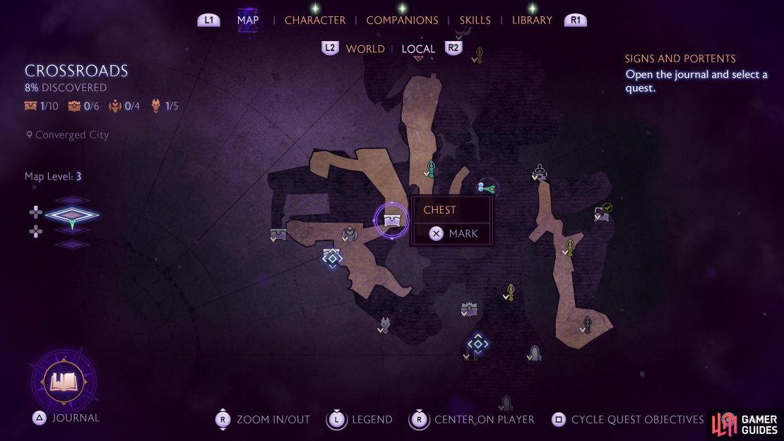 The location of the seventh chest on the Crossroads map.
