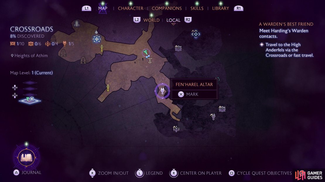 The location of the second Fen&rsquo;Harel statue on the Crossroads map.