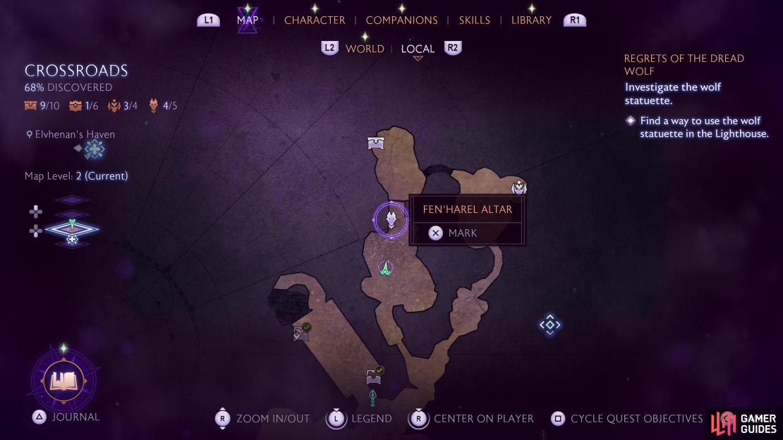 The location of the fifth Fen&rsquo;Harel statue on the Crossroads map.