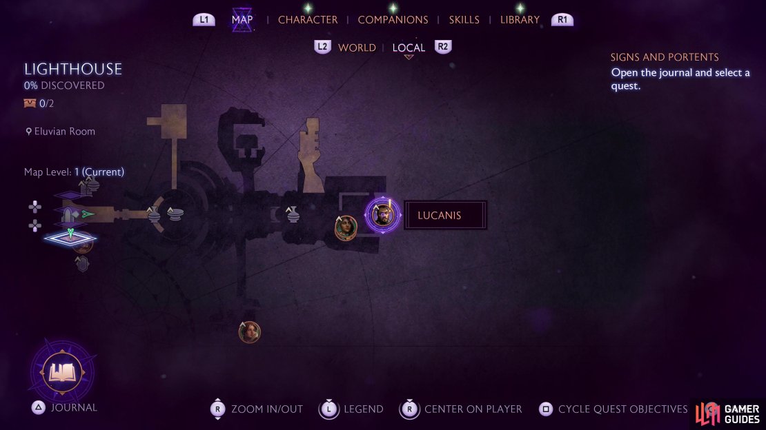 Check the map after returning to the Lighthouse and talk to companions if they have an exclamation point or clock near their portrait icon.