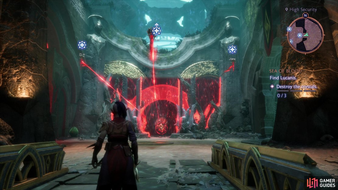 Destroy three crystals shielding a a door crystal, then destroy it to take down the barrier - you&rsquo;ll be doing a lot of this any time the Venatori are around.